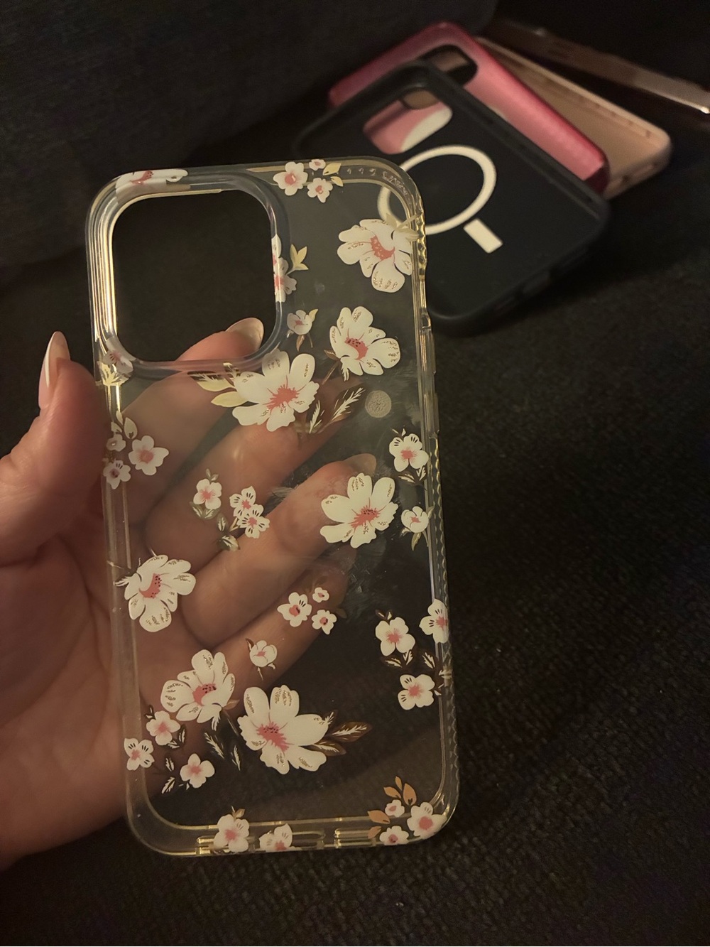 Clear Floral Phone Case with White Cherry Blossom Design